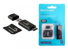 CARTO MICRO SD 8G 3X1 MULTILASER + ADAPTADOR PENDRIVE